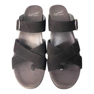 Dansko Black Suede Wedge Sandals – Size 38 (US 7.5-8)